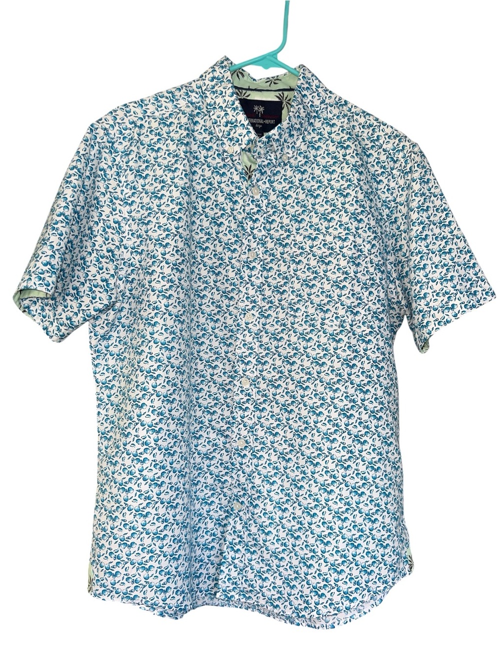 INTERNATIONAL REPORT TROPICAL COLLECTION shirt micro print seashell blue white L